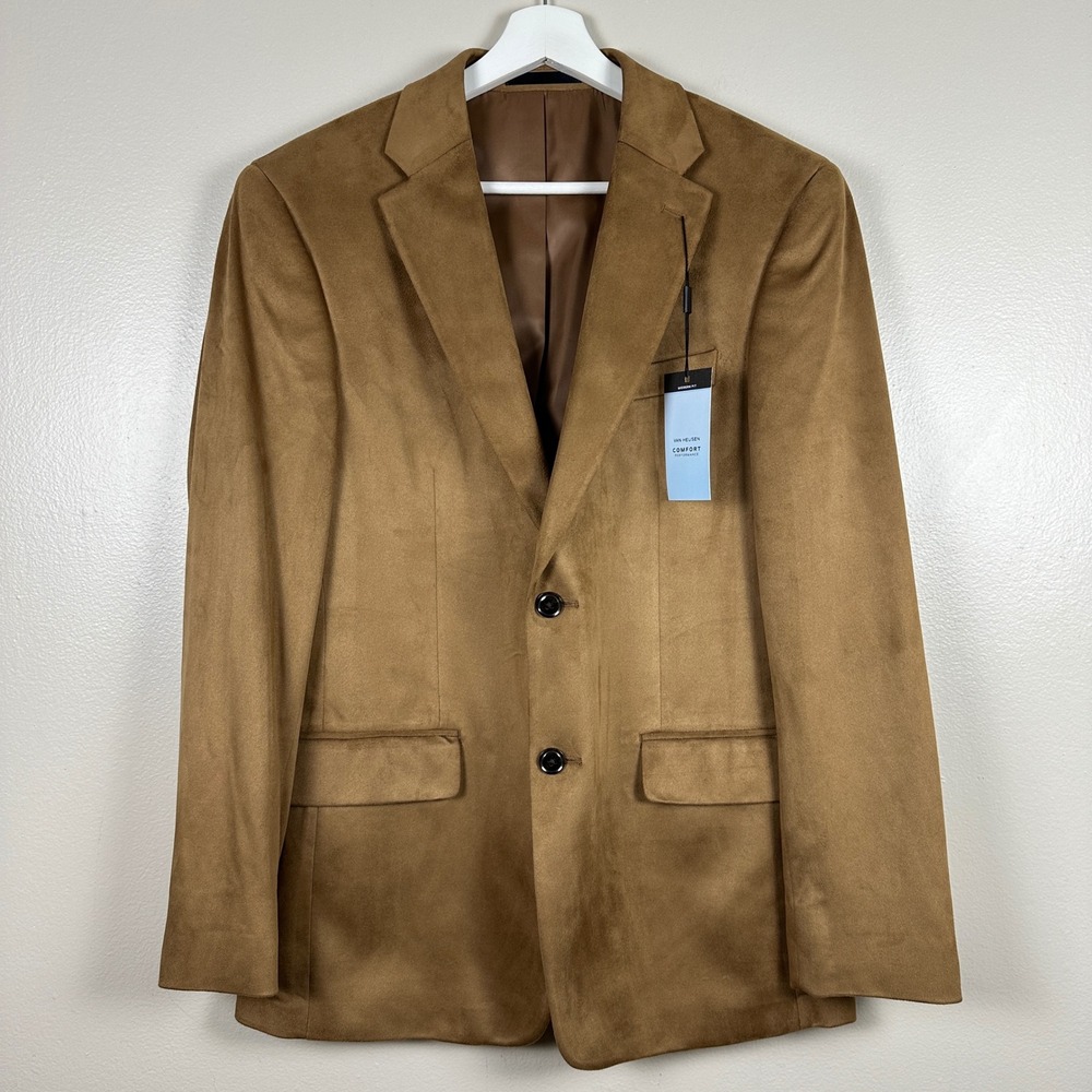 Van‎ Heusen Men's 38R Blazer Dark Camel Faux Suede Comfort Performance Stretch